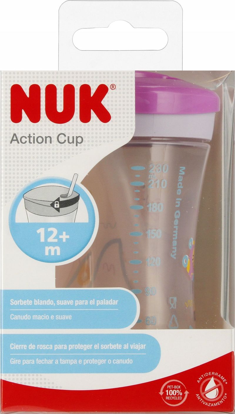 Gotë për fëmijë Nuk Action Cup, 230 ml, me pipë, shumëngjyrëshe