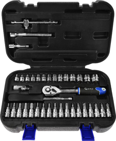 Set çelësash tubë GEKO 1/4", 38 pjesë, CrV, në kuti plastike