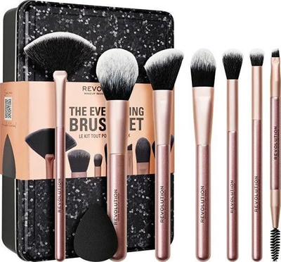 Set furçash grimi Revolution The Everything Brush Set, 8 copë, me sfungjer, i zi