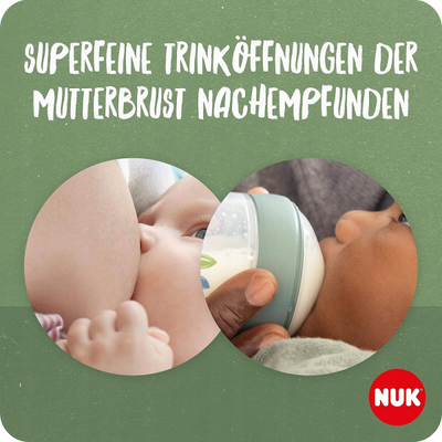 Set biberonësh dhe qetësuesesh NUK For Nature Start, 150 ml dhe 260 ml, 0–6 muaj, pa BPA