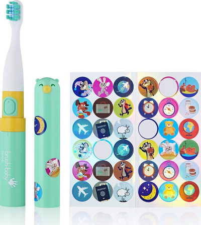 Furçë dhëmbësh elektrike për fëmijë Brush-baby Go-KIDZ, sonike, me timer 2 minuta, jeshile