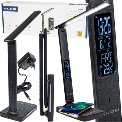 Llambë tavoline LED LB 13, karikues wireless Qi 10W, ekran LCD, e bardhë