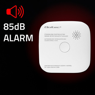 Detektor tymi Qoltec Tuya, Wi-Fi, alarm 85dB, i bardhë