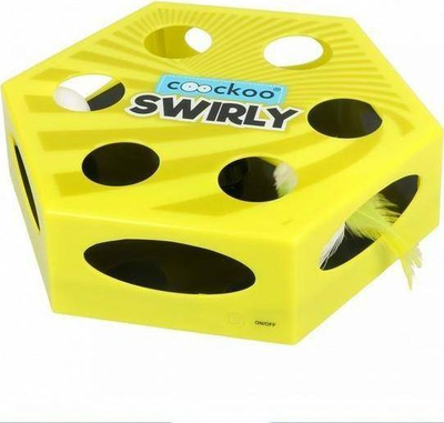Lodër për mace Coockoo Swirly, me sustë e topth, me timer, ngjyrë të verdhë lime