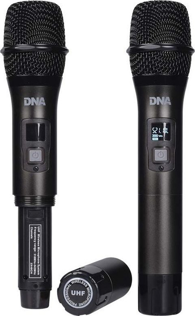 Set mikrofonësh pa tel DNA FU Vocal Set, UHF 518–542 MHz, mikrofon dore dinamik kardioid, i zi