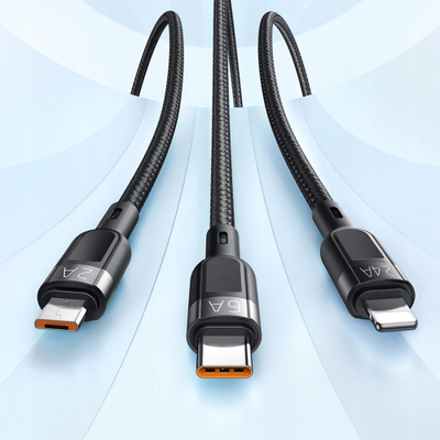 Kabllo karikimi Mcdodo CA-0930 3in1, USB-C Lightning Micro USB, 6A 65W, 1.2m, e zezë