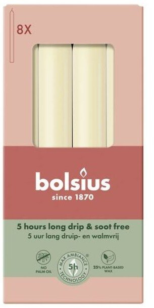 Qirinj tavoline Bolsius Torpedo 170/20, 5 orë djegie, set 8 copë, ecru