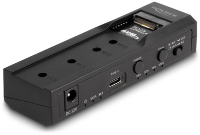 Konvertues SSD Delock USB Type‑C, për M.2 NVMe dhe SATA, 10 Gbps, me funksion klonimi, i zi