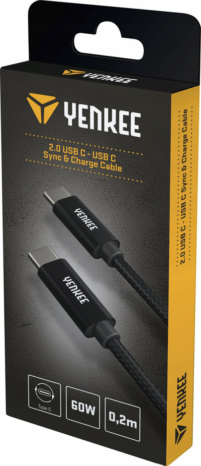 Kabllo USB C YENKEE YCU C02 BK, USB C me USB C, 0.2m, e zezë