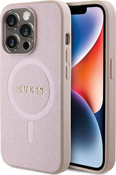 Kapak telefoni Guess Saffiano MagSafe, për iPhone 15 Pro Max, rozë