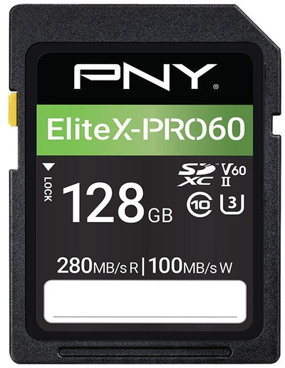 Kartë memorie PNY EliteX PRO60, SDXC 128GB, UHS II V60, e zezë