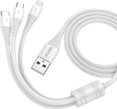 Kabllo karikimi Vayox 3in1, Micro USB USB C Lightning, 1m, e bardhë