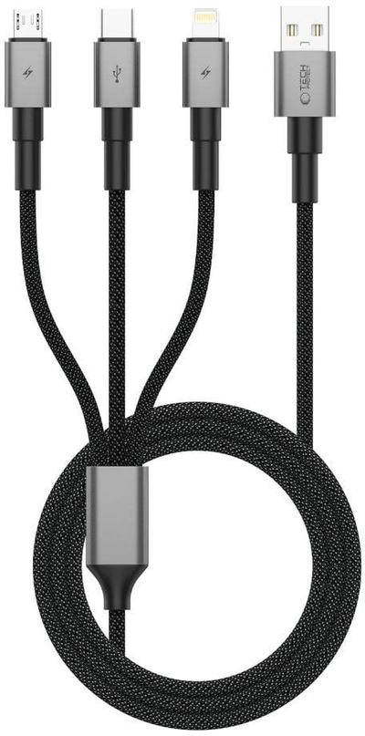 Kabllo kariku Tech-Protect UltraBoost DNA 3n1, USB-C Micro USB Lightning, 120cm, gri