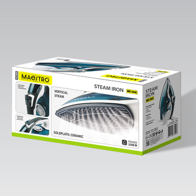 Hekur me avull MAESTRO MR-304C, 2200W, shollë qeramike, i bardhë blu