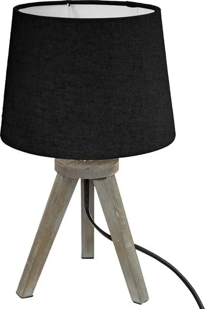 Llambë dekorative tripod druri, 31 cm, abazhur i zi