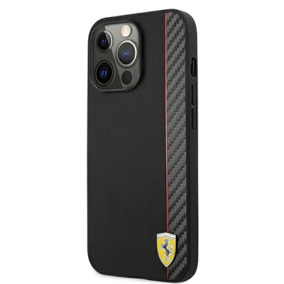 Kapak telefoni Ferrari Smooth Carbon, për iPhone 13 Pro Max, efekt karboni, i zi