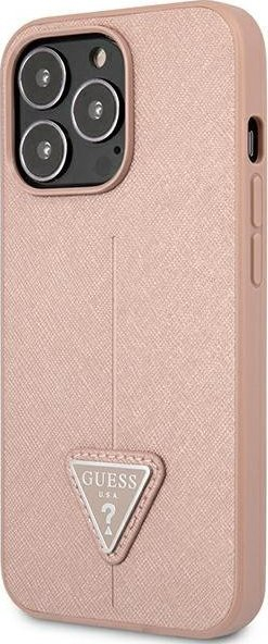 Futrollë Guess Saffiano Triangle Logo për iPhone 14 Pro 6.1", hardcase, rozë