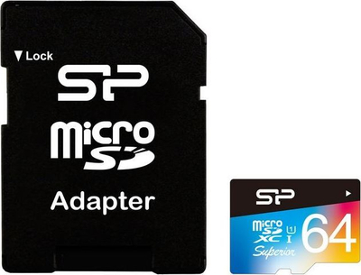 Kartë memorie MicroSDXC Silicon Power Superior, 64GB, UHS-I Class 10, shumëngjyrëshe