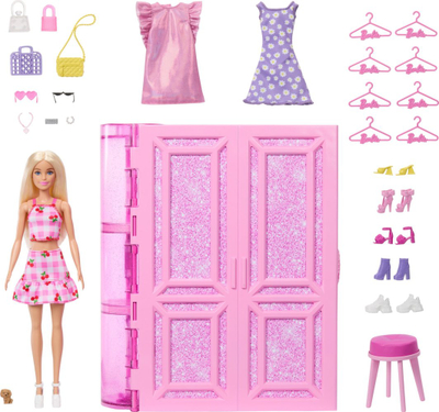 Set loje Barbie Dream Closet, garderobë me gjona, rozë