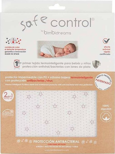 Çarçaf poshtë krevati Bimbidreams Safe Control, 2 në 1, 50x80/90 cm, ngjyrë krem me yje