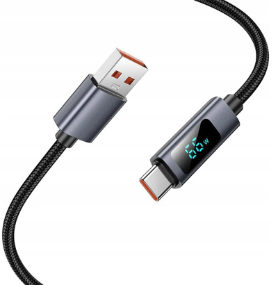 Kabllo karikimi HOCO 5A USB A në Type C, karikim i shpejtë, me ekran LED dixhital, e zezë
