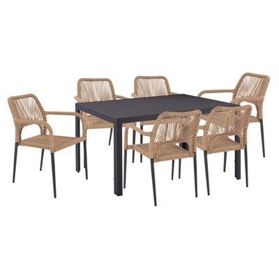 Set Tavolinë 150×90 cm + 6 karrige me litar,"HM11527.01", gri