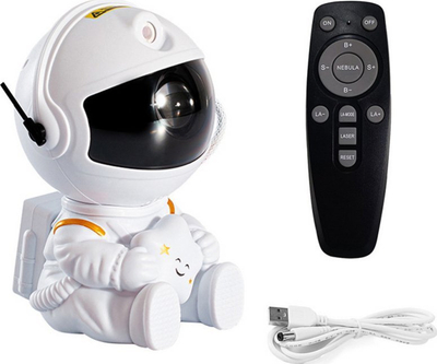 Projektor LED Astronaut me yje LEAN Toys, USB, me telekomandë, i bardhë