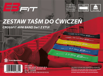 Shiritë fitnesi EB Fit Mini Band, set 5 copë, nivele të ndryshme rezistence, shumëngjyrëshe