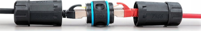 Konektor rrjeti DIGITUS CAT 6A Outdoor, IP68, RJ45 në RJ45, i zi