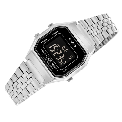 Orë dore Casio LA680WA-1B për femra, digjitale, çelik inoks, argjend