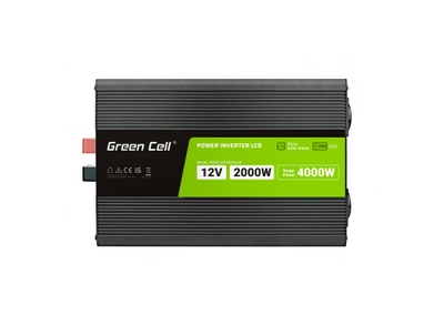Inverter Green Cell PowerInverter LCD INVGC12P2000LCD, 2000W, valë sinusoidale e pastër, i zi