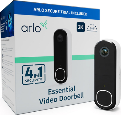 Zile dere inteligjente Arlo Essential Video Doorbell, 2K, sirenë e integruar, e bardhë