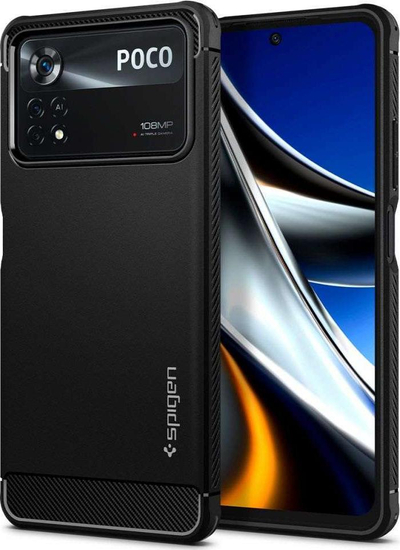 Kapak telefoni Spigen Rugged Armor për Xiaomi Poco X4 Pro 5G, 6.67", i zi