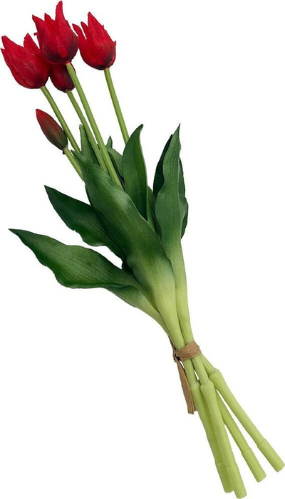 Buqetë lulesh artificiale Saska Gift and Decor Tulip, 5 copë, 40 cm, e kuqe