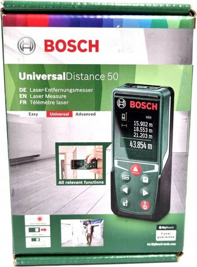 Matës distance me lazer Bosch UniversalDistance 50, diapazon 50 m, jeshil me të zi