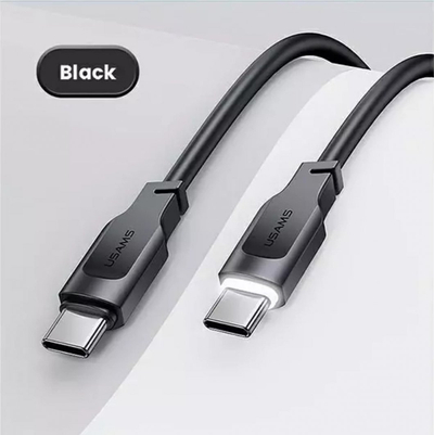 Kabllo USB Usams Lithe Series, USB C me USB C, 1.2 m, 100W, e zezë