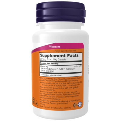 Vitamin K2 MK-7 100 mcg NOW Foods, 60 kapsula