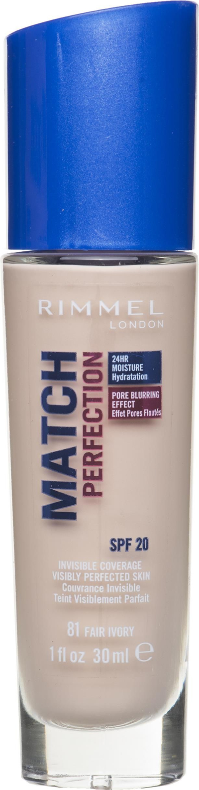 Фон дьо тен Rimmel Match Perfection 81 Fair Ivory, 30ml, SPF20, за сите типови кожа