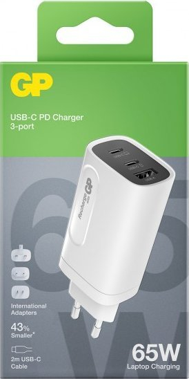 Karikues muri GP Batteries GaN PD, 2x USB‑C, USB‑A, i bardhë