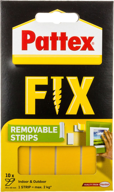 Монтажни ленти Pattex FIX Removable, 10x40mm, носивост 2kg, жолти