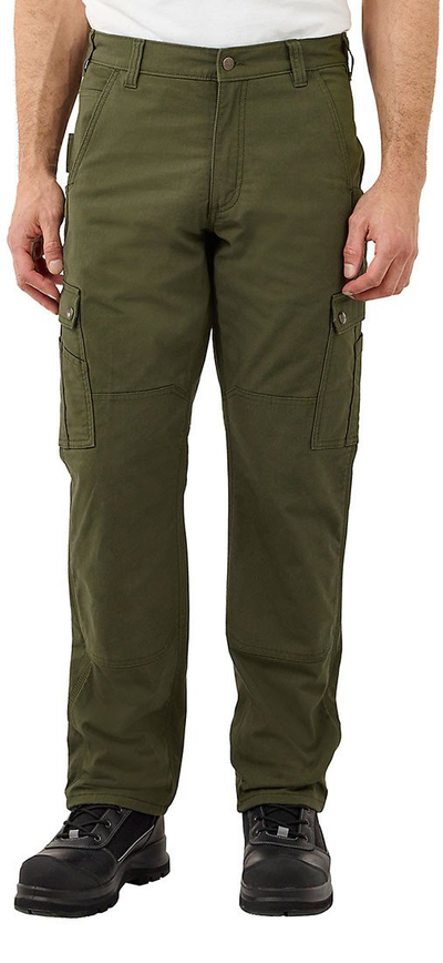 Pantallona cargo Carhartt Ripstop Fleece, W34 L34, material i trashë, jeshile e errët
