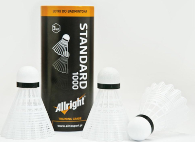 Shuttlecock badminton Allright Standard 1000, najlon, set 3 copë, i bardhë
