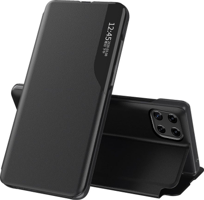 Këllëf telefoni Hurtel Eco Leather View Case Samsung Galaxy A22 4G, flip me stand, i zi