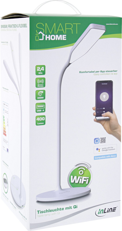 Lampë tavoline InLine SmartHome LED, karikim wireless Qi, dalje USB, e zezë