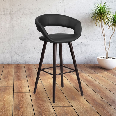 Stol bari Flash Furniture, 75cm, lëkurë sintetike, i zi