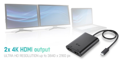 Dok i-TEC C31DUAL4KHDMI, USB-C në 2x HDMI, 4K, i zi