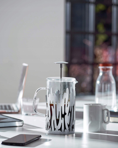 Aparat french press Alessi Barkoffee, 8 filxhanë, çelik inox, argjend