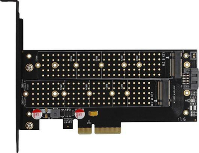 Përshtatës Axagon PCI-E x4 to 2x M.2 NVMe dhe ftohje aktive SATA