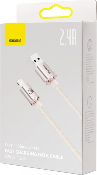 Kabllo karikimi Baseus Crystal Shine USB në Lightning, 2 m, 2.4A, rozë