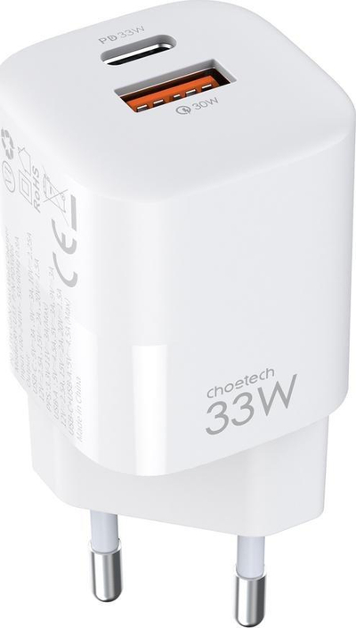 Karikues muri ChoeTech PD33W A+C, 33W, USB-A dhe USB-C, i bardhë